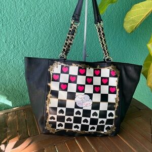Betsey Johnson Kitsch Tote Check Me Out Hearts Checker Board Travel Bag